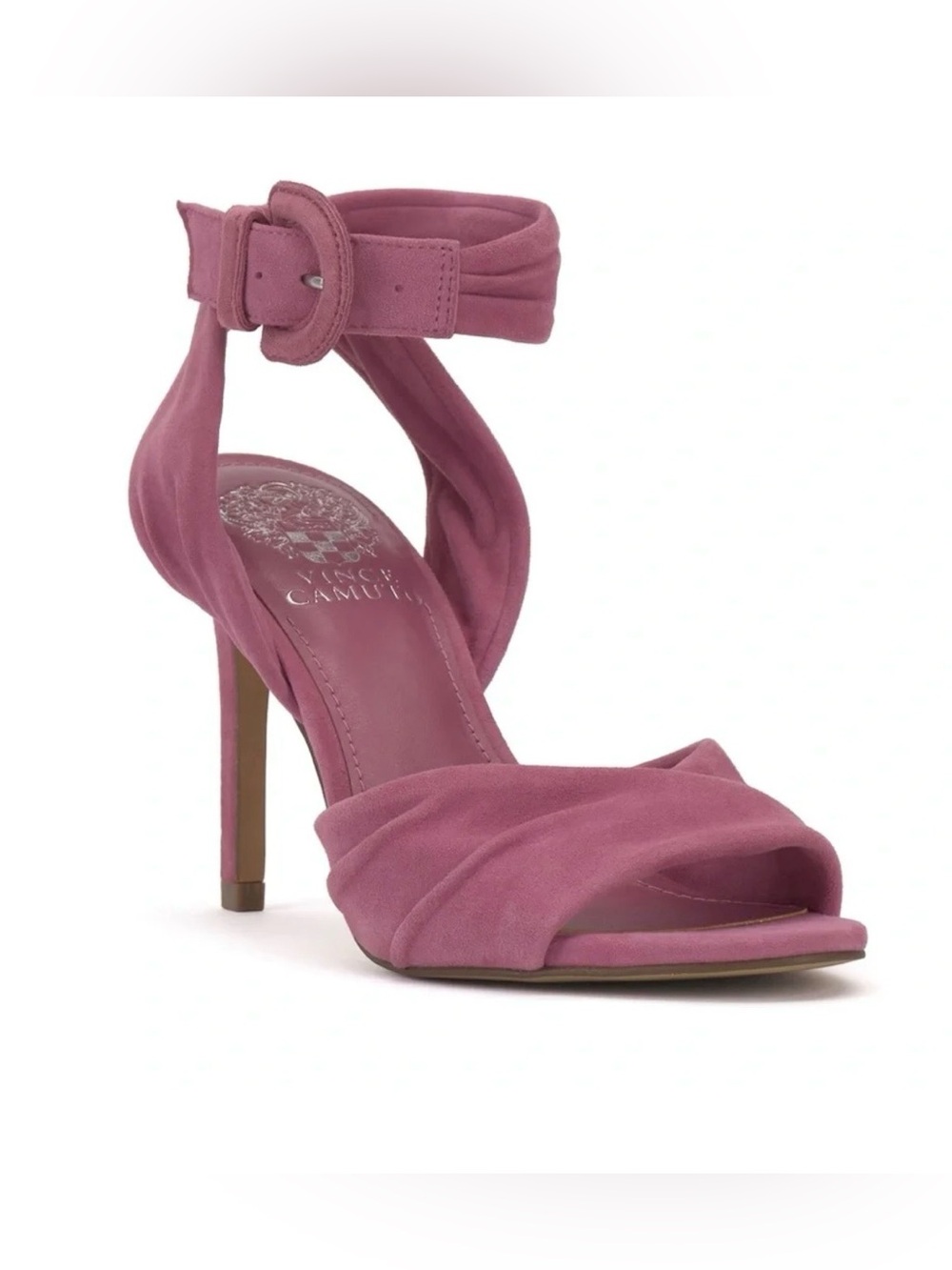 Vince Camuto Rose-Pink Suede Ankle-Strap Stiletto💕